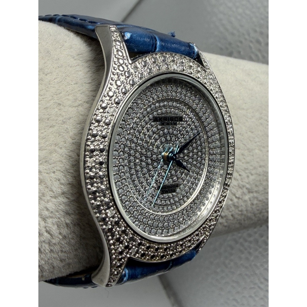 Akribos XXIV New Battery Diamond Mens Watch AK464BU 35MM 7.75" - Picture 3 of 12